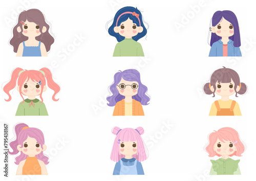 collection of cute girl illustration