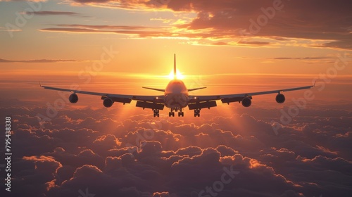 b'airplane flying over the clouds at sunset'