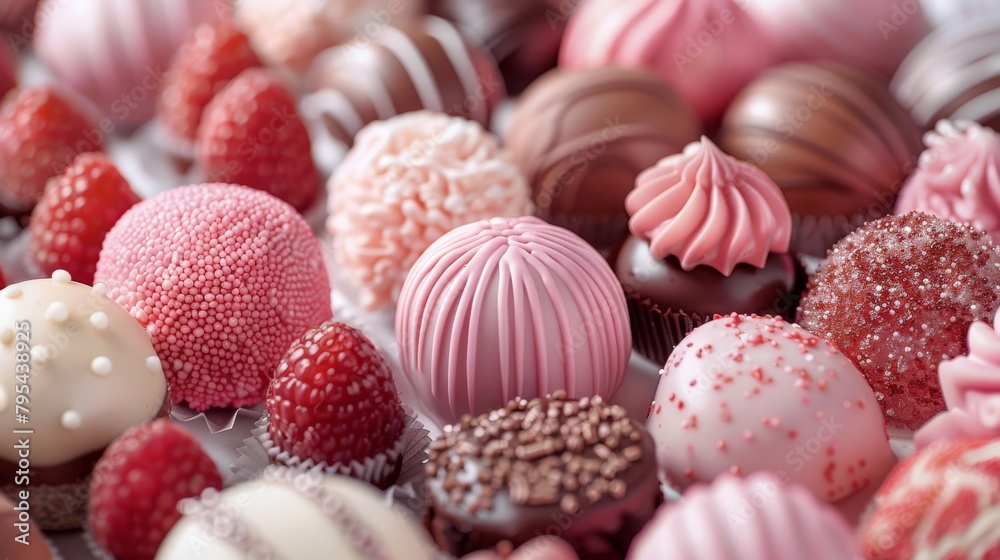 Pink and white chocolate candy with raspberry Pink and white chocolate candy with raspberry