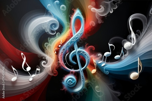 abstract musical background with musical treble clef and notes photo