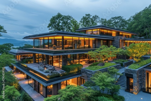 b'A stunning modern mansion with a pool and a view of the mountains' © Adobe Contributor