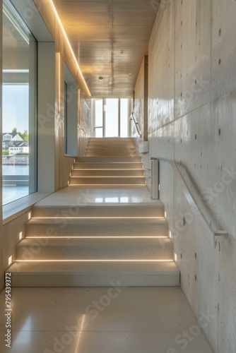 b'Wooden Staircase With Light Under Each Step'