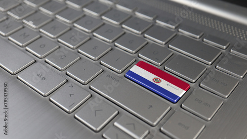 Keyboard with Paraguay flag on the enter button, represents cyber attack, learning language