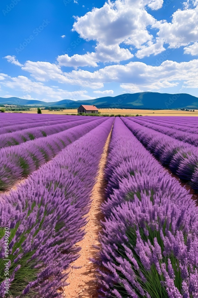 b'scenic view of lavender fields in Provence France' b'scenic view of lavender fields in Provence France'