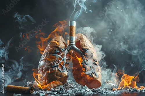 the deadly poison of cigarettes burning lungs symbolizing tobaccos harmful effects conceptual photography for world no tobacco day photo