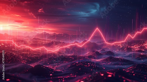 Synthwave landscape with mountains and a starry sky © Pornarun