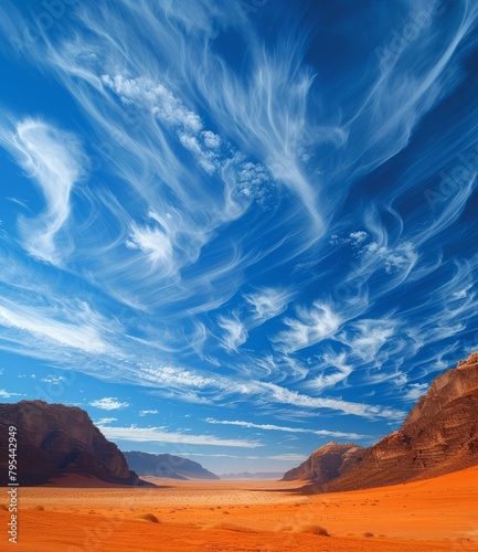b'Blue sky and white clouds over the desert' photo