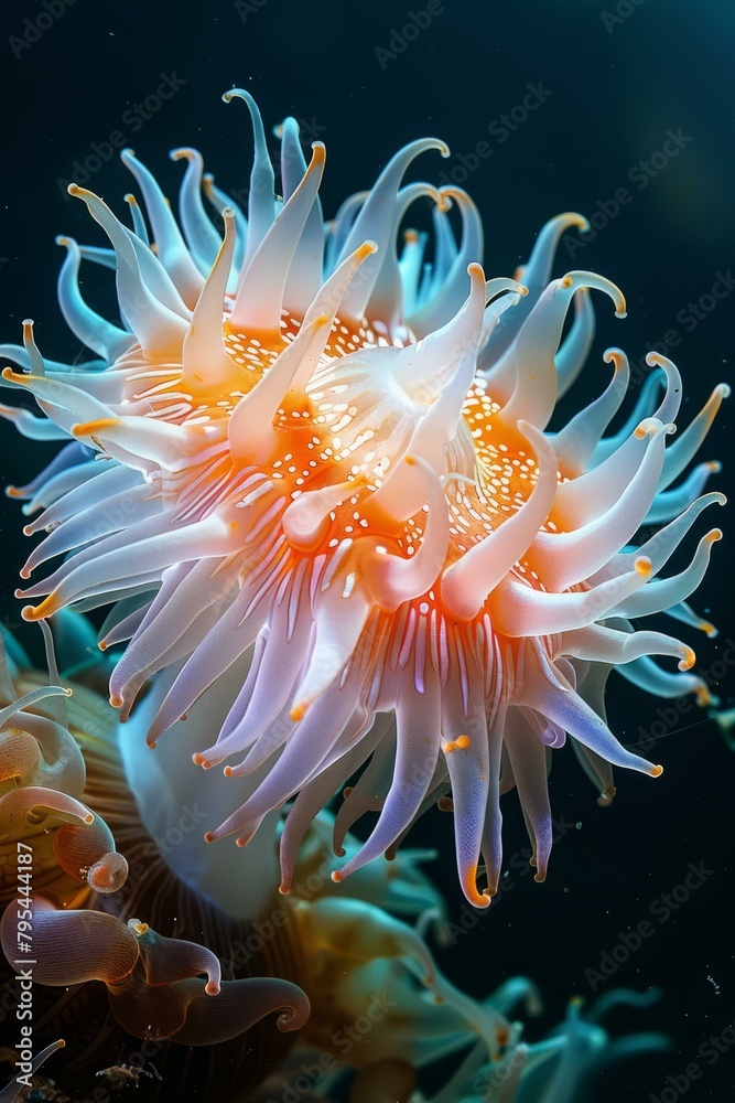 b'A beautiful sea anemone with long, flowing tentacles.'