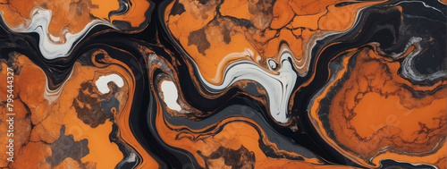 Embered Abyss, Burnt Orange Marble Texture with Intricate Black Marbling, Concealing Depths Unknown. photo