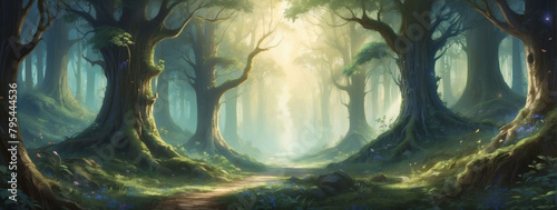 Enchanted Grove, Artistic Rendering of a Magical Forest Landscape, Where Every Tree Tells a Story. photo