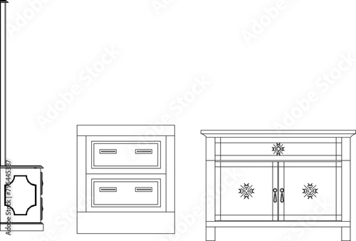 Vector sketch illustration design drawing of dressing table cupboard in bedroom