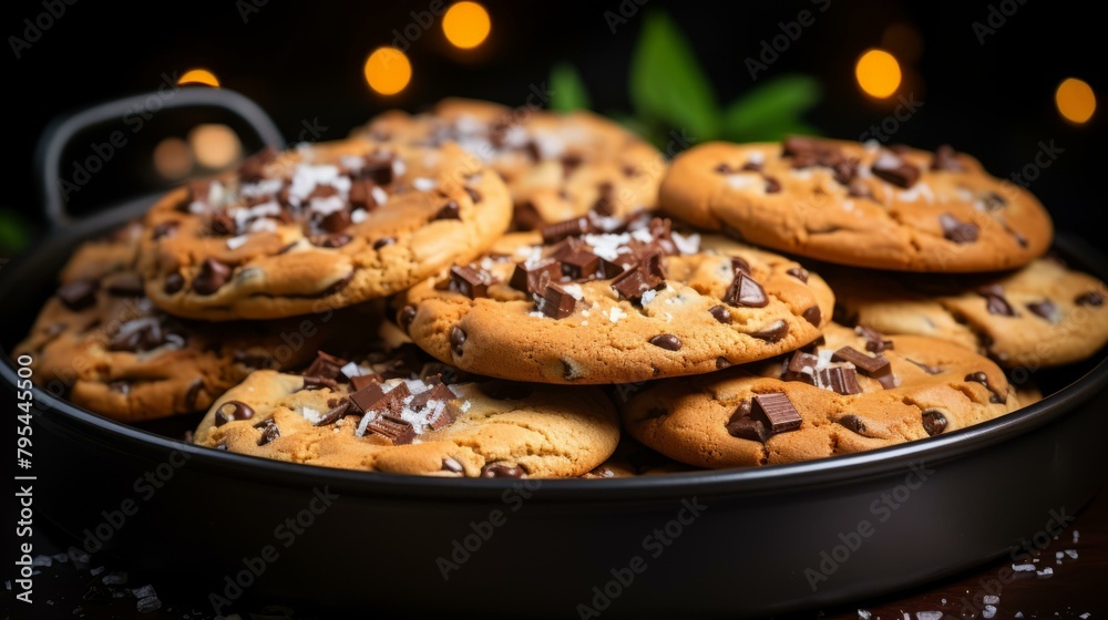 b'A plate full of chocolate chip cookies'