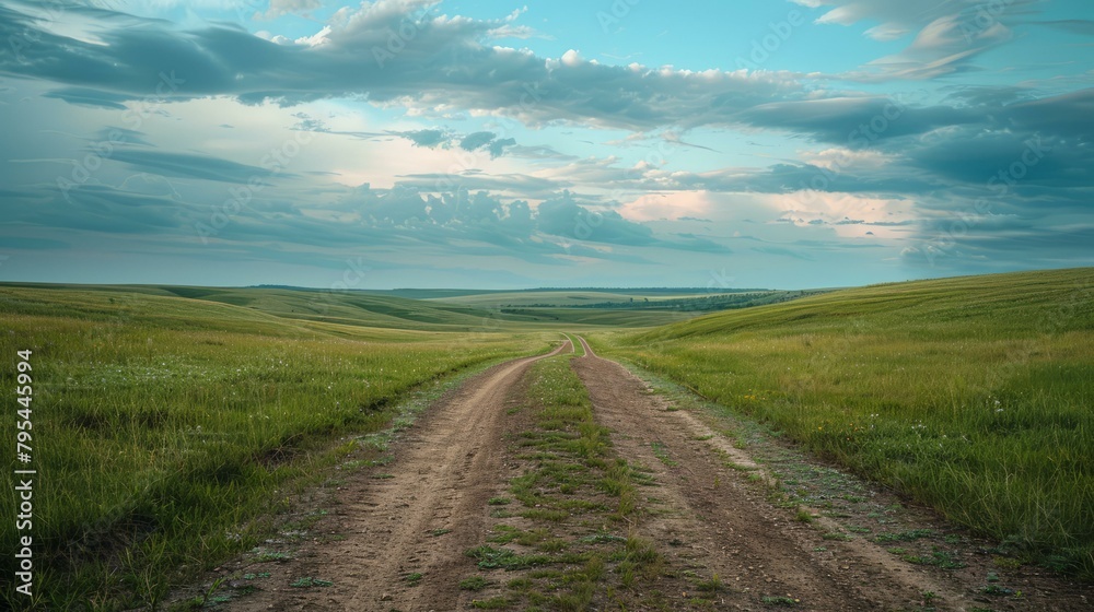 b'dirt road through the green hills'