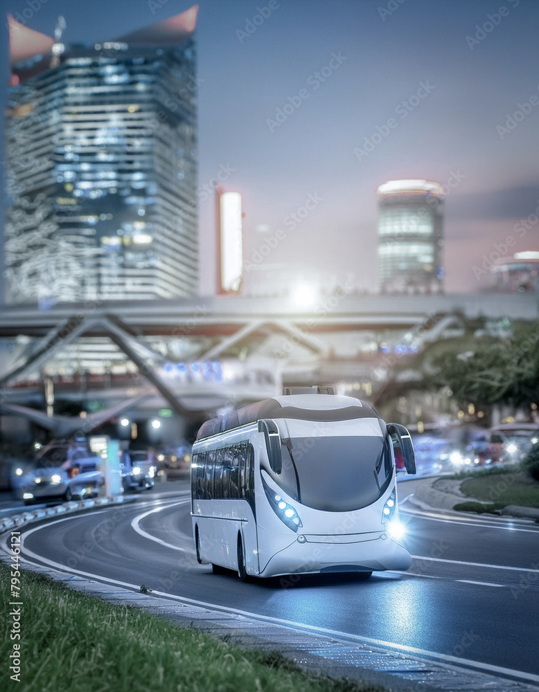 Image of the near future with autonomous buses Image of the near future with autonomous buses