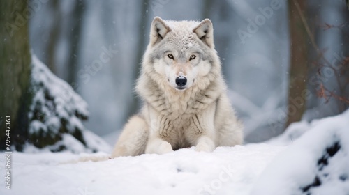 White wolf or polar wolf looking for prey