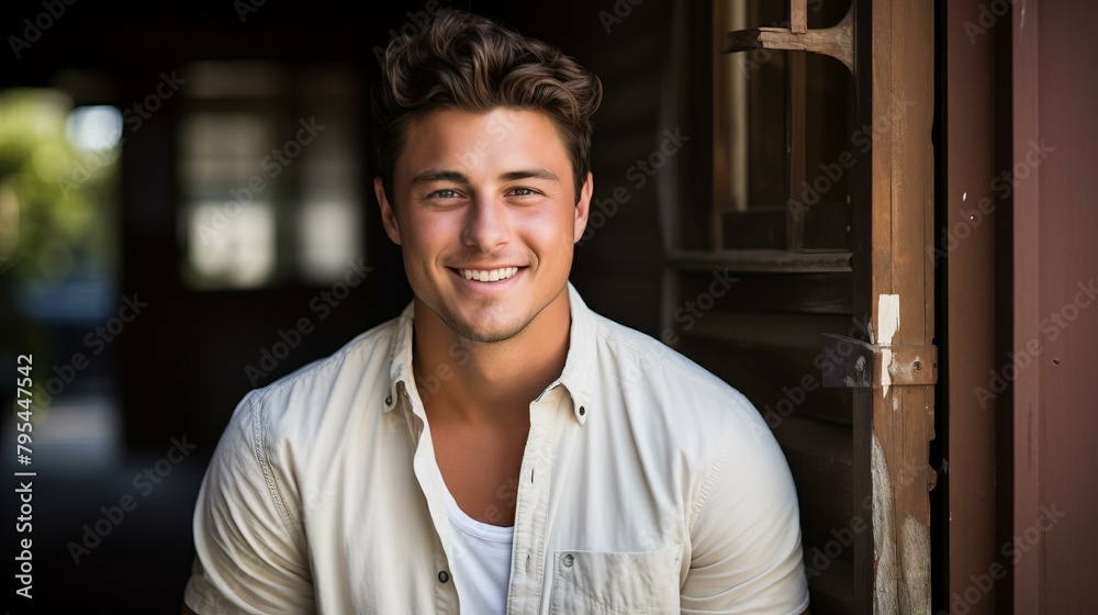 b'Portrait of a handsome young man smiling'