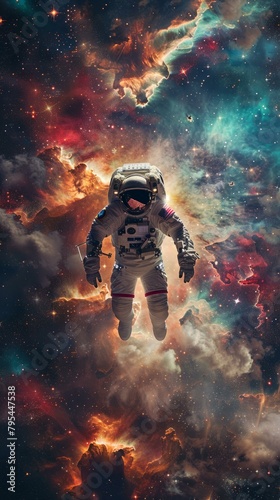 b'Astronaut in a colorful nebula'