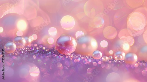 abstract background of glitter and pearls, pastel pink and purple colors, shiny glass spheres, bokeh effect, blurred background