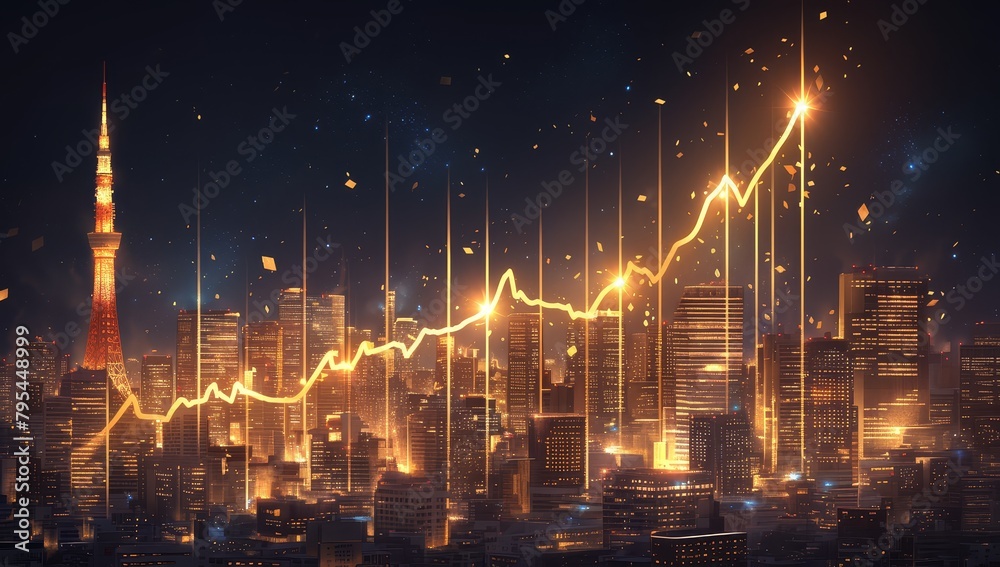 A stock market graph in gold on a black background, symbolizing the importance of financial data and global growth, with an emphasis on wealth management, real estate capital arrangement