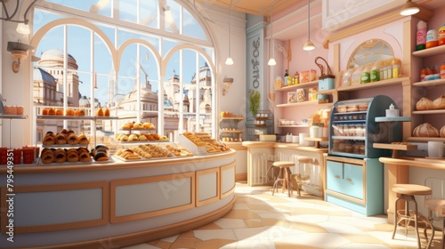 b'European style bakery shop interior'