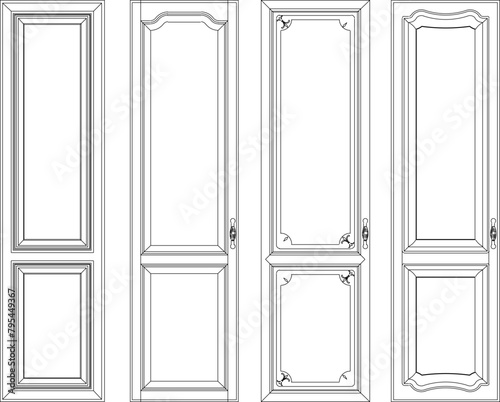 Vector sketch illustration design drawing of traditional ethnic vintage wooden cupboard door partition