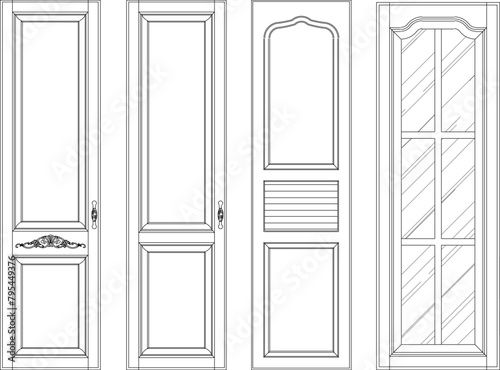 Vector sketch illustration design drawing of traditional ethnic vintage wooden cupboard door partition