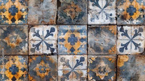 Wall covered in various colorful tiles