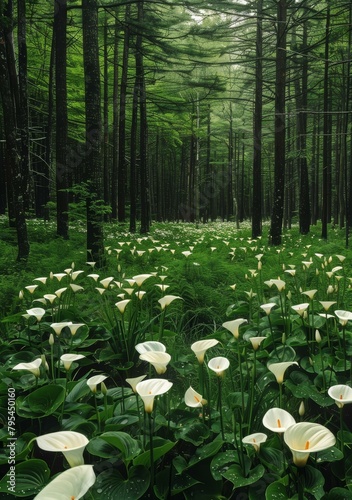 Calla lilies in the forest photo