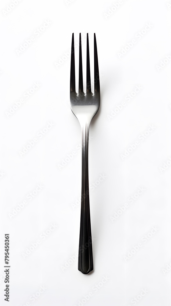 Silver metal fork, top view isolated on white background Silver metal fork, top view isolated on white background