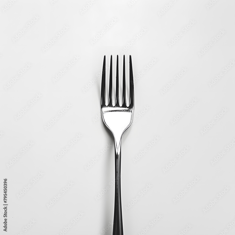 Silver metal fork, top view isolated on white background Silver metal fork, top view isolated on white background