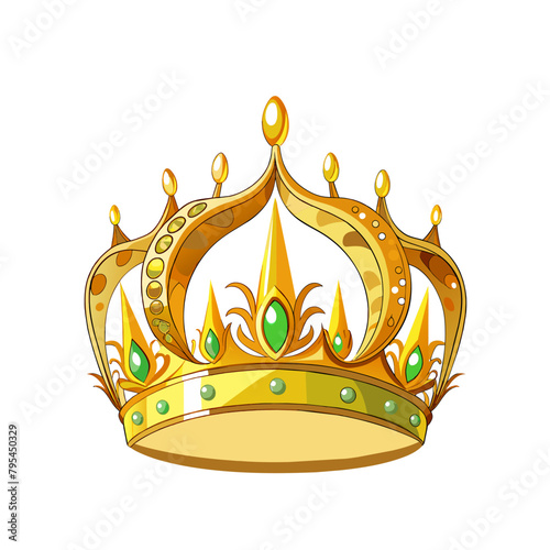 beautiful golden queen princess crown with emerald gem stone