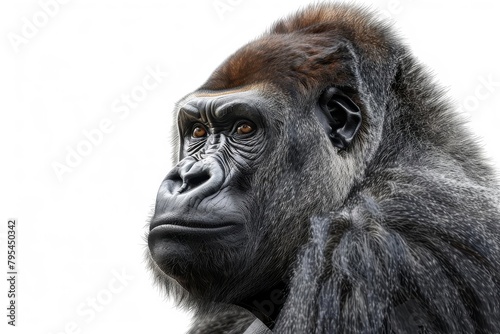 silverback gorilla portrait isolated on white photorealistic illustration