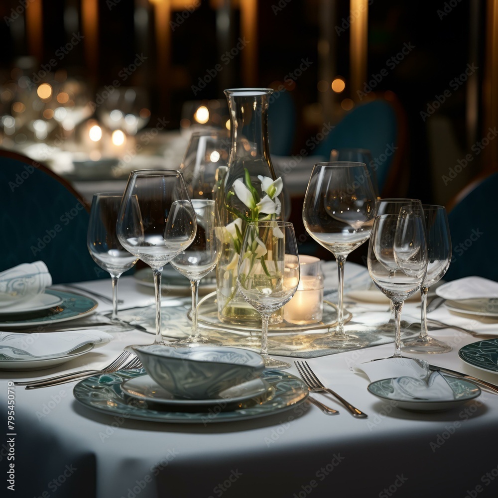 b'Elegant table setting with wine glasses and flowers'
