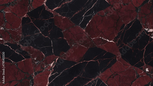 Garnet Gloom, Dark Red Marble Texture with Intertwining Black Veining, Enveloped in Shadowy Tones.