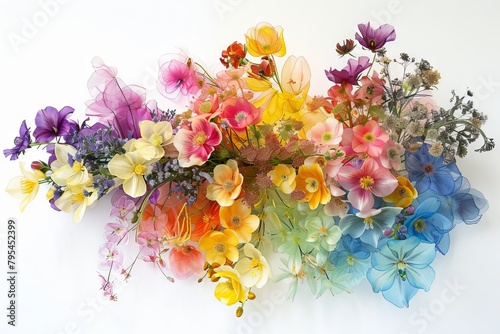 Rainbow-colored flowers transparently arranged in a bouquet © Cloudyew