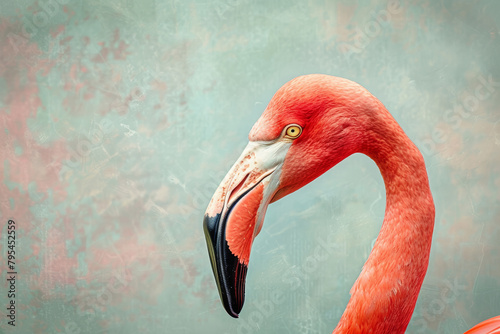 Pastel Flamingo Portrait, Close-Up Profile Shot with Soft Lighting