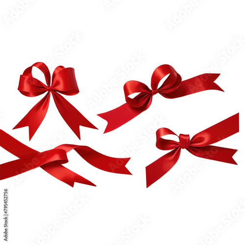 red bow isolated on white transparent background. PNG, cutout, or clipping path