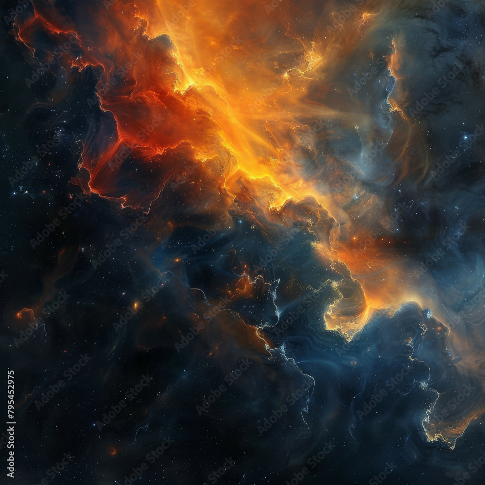 Abstract Orange-Blue Space Nebula - Cosmic Fusion