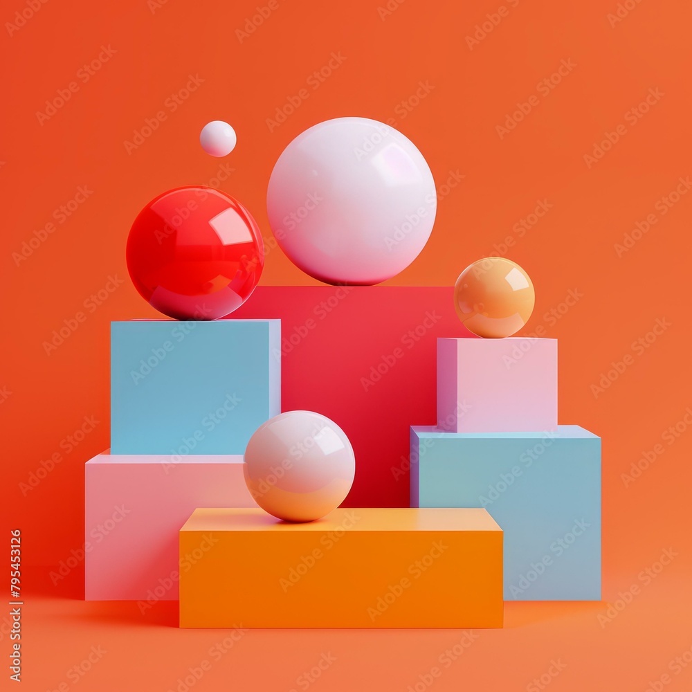 b'3D rendering of colorful geometric shapes including spheres and cubes' b'3D rendering of colorful geometric shapes including spheres and cubes'