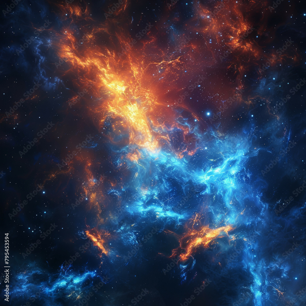 Fototapeta premium Abstract Orange-Blue Space Nebula - Cosmic Fusion