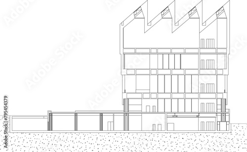 Vector sketch illustration of the design of a section of a multi-storey apartment hotel building