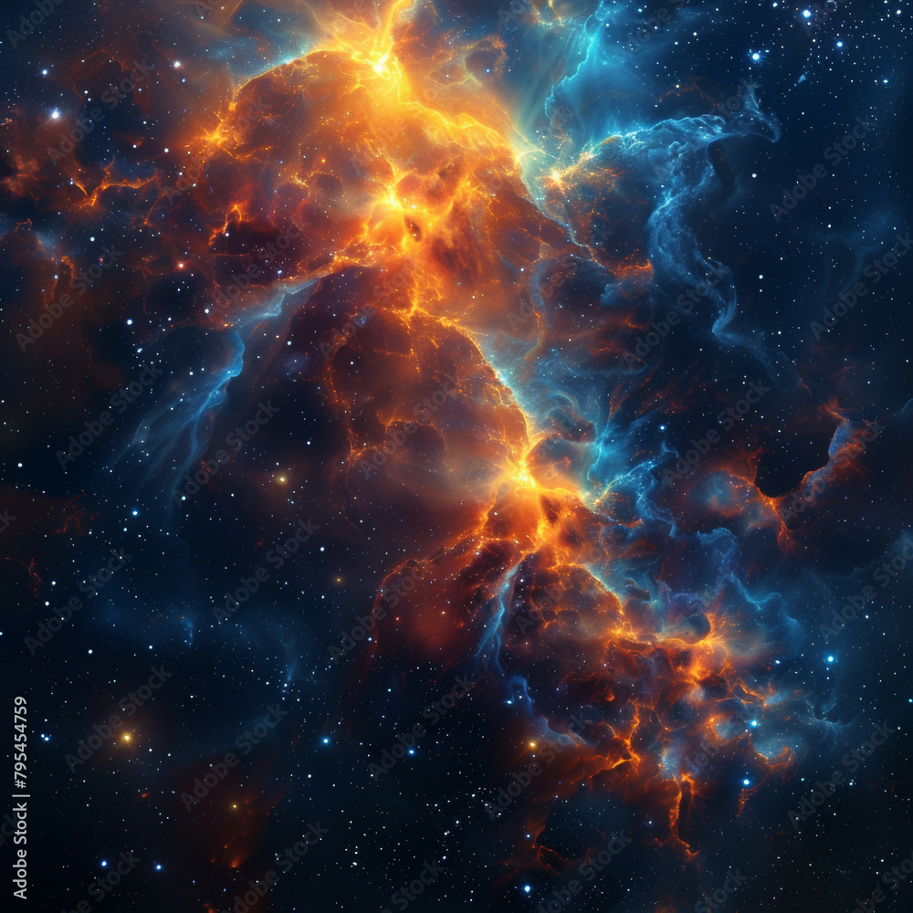 Abstract Orange-Blue Space Nebula - Cosmic Fusion Abstract Orange-Blue Space Nebula - Cosmic Fusion