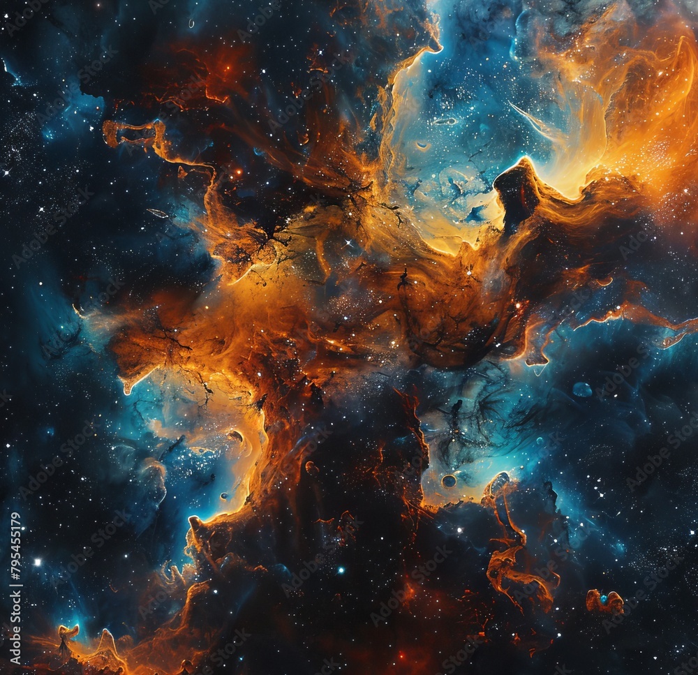 Abstract Orange-Blue Space Nebula - Cosmic Fusion Abstract Orange-Blue Space Nebula - Cosmic Fusion