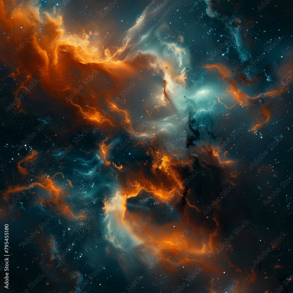 Abstract Orange-Blue Space Nebula - Cosmic Fusion