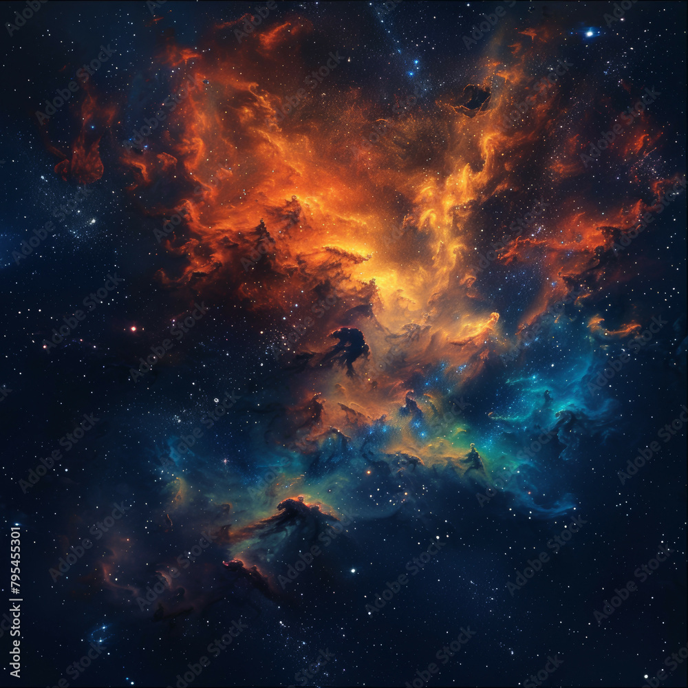 Fototapeta premium Abstract Orange-Blue Space Nebula - Cosmic Fusion