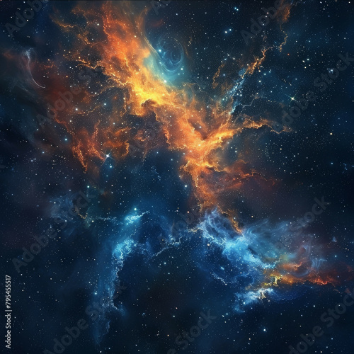 Abstract Orange-Blue Space Nebula - Cosmic Fusion