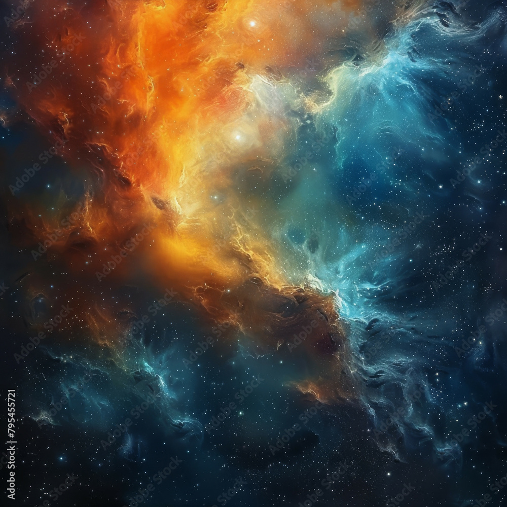 Fototapeta premium Abstract Orange-Blue Space Nebula - Cosmic Fusion