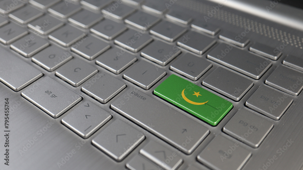 Keyboard with Mauritania flag on the enter button, represents cyber attack, learning language Keyboard with Mauritania flag on the enter button, represents cyber attack, learning language