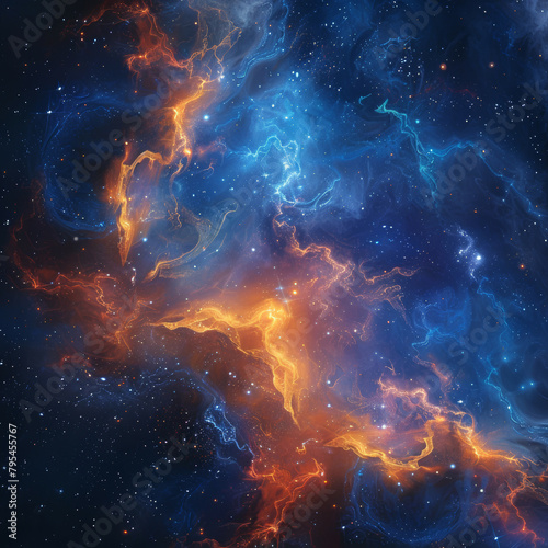 Abstract Orange-Blue Space Nebula - Cosmic Fusion