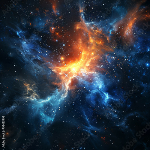 Abstract Orange-Blue Space Nebula - Cosmic Fusion